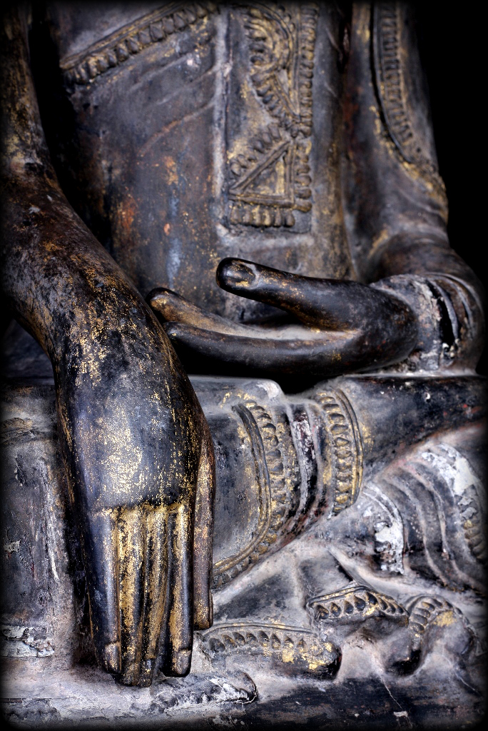 18C Wood Sitting Mon Burmese Buddha # A039
